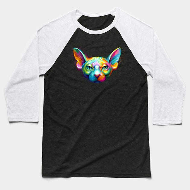 Sphynx Cat Colorful Portrait Baseball T-Shirt by stonemask